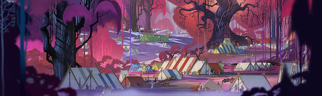 assorted-color tent illustration, The Banner Saga, video games, artwork, concept art, digital art, The Banner Saga 2, HD wallpaper HD wallpaper