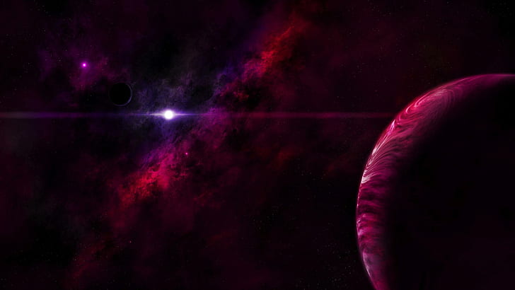 Red planets and a shiny star, galaxy, space, 2560x1440, star, planet, HD wallpaper