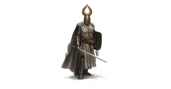knight, Armored, sword, weapon, simple background, white background, artwork, fantasy art, helmet, Teutonic Order, German, HD wallpaper