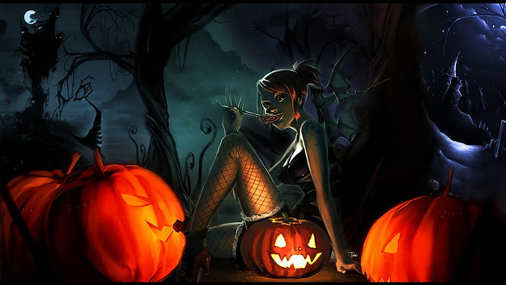 Wakacje, Halloween, Creepy, Dark, Forest, Pumpkin, Spooky, Tapety HD