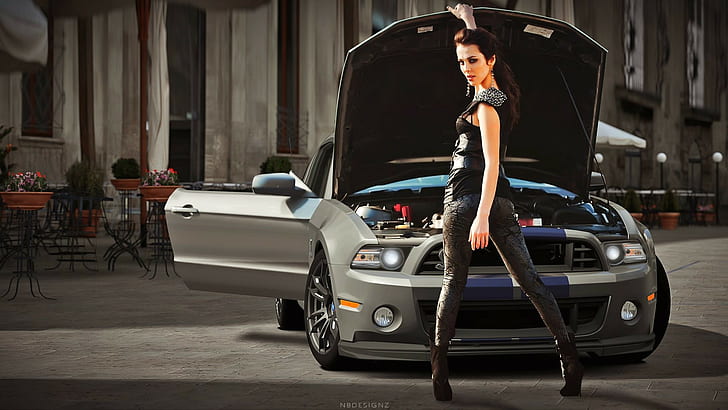 samochód, Shelby GT500 Super Snake, kobiety, kobiety z samochodami, Sati Kazanova, Tapety HD