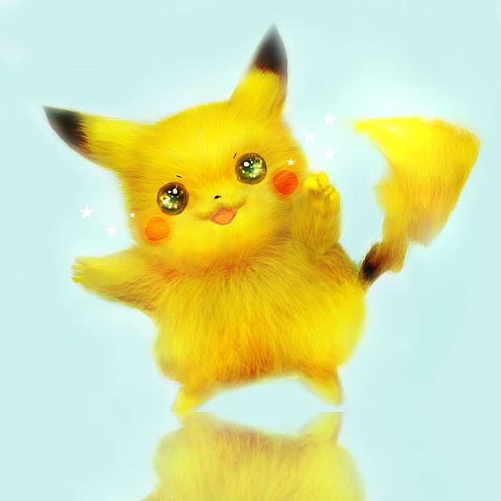 Tapeta cyfrowa Pokemon Pikachu, odbicie, zwierzę, anime, sztuka, futro, Pikachu, gwiazdy, pokemon, 42 7, Tapety HD