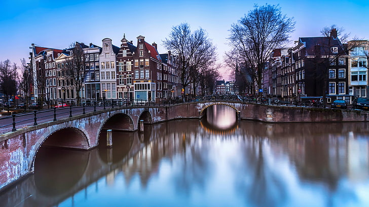 канал, keizersgracht, Амстердам, Холандия, град, градски пейзаж, отражение, Европа, HD тапет