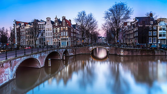 канал, кайзерсграхт, амстердам, нидерланды, город, городской пейзаж, отражение, европа, HD обои HD wallpaper