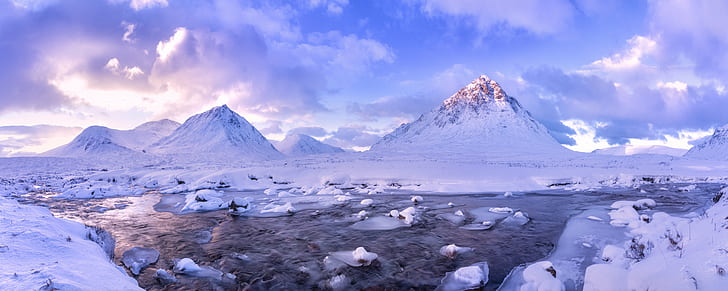 pemandangan gunung es, Game of Thrones, es, gunung, pemandangan, Skotlandia, Glencoe, Buachaille Etive Mor, Sron, na, Creise, Sungai, Lanskap, salju, alam, es, musim dingin, Puncak gunung, pemandangan, alam terbuka, gletser, Wallpaper HD