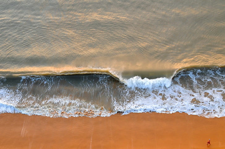 pantai, alam, laut, ombak, pemandangan udara, Wallpaper HD