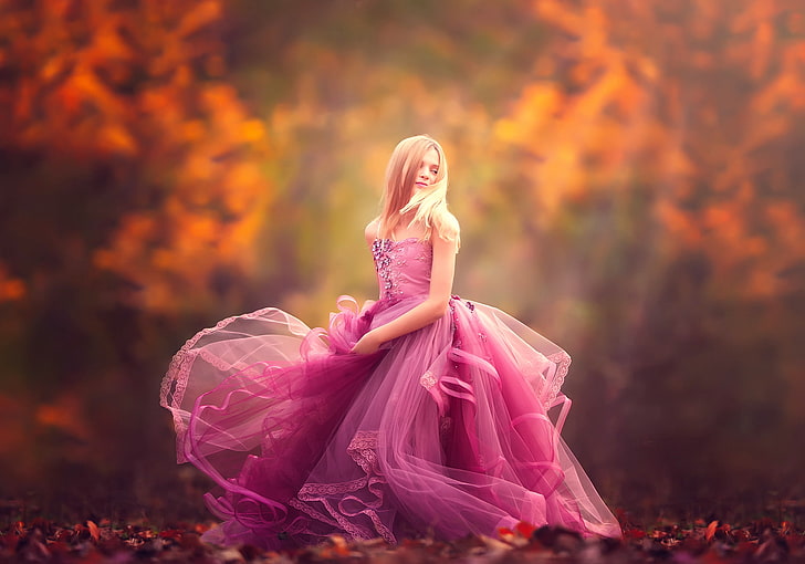 women's wearing pink gown, autumn, dance, girl, meg bitton, HD wallpaper