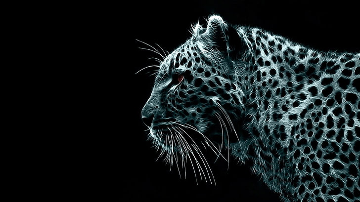 leopard, svart bakgrund, Fractalius, djur, digital konst, enkel bakgrund, leopard (djur), HD tapet