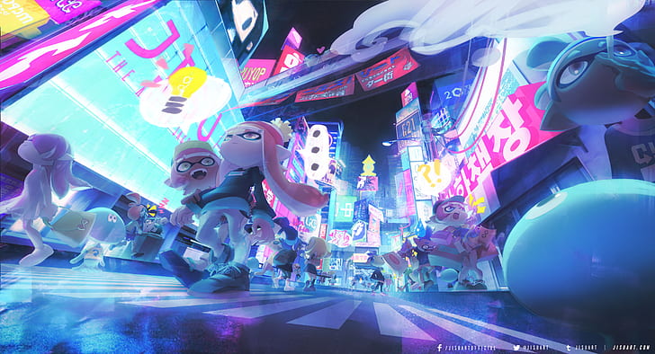 Splatoon Video Games Digital Art Nintendo City Japanese Road Street Hd Wallpaper Wallpaperbetter