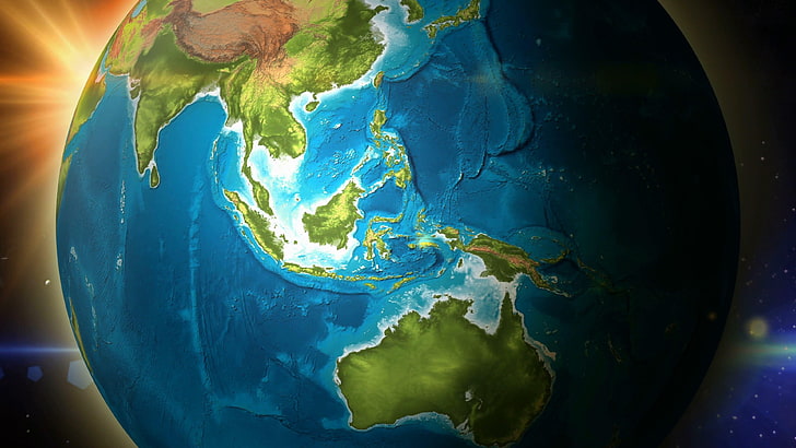 地球、地球、インドネシア、惑星、大陸、青い海、世界、世界地図、海、 HDデスクトップの壁紙