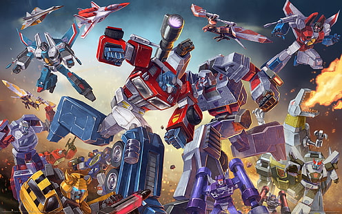 Transformers G1, Optimus Prime, Bumblebee, Megatron, battle, HD wallpaper HD wallpaper
