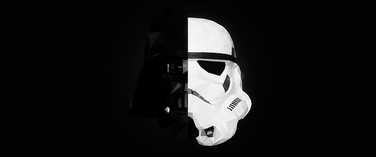 Papel de parede de Darth Vader e Stormtrooper, Guerra nas Estrelas, stormtrooper, Darth Vader, máscara, divisão, minimalismo, HD papel de parede HD wallpaper