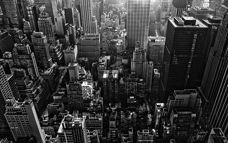högvinkelfoto av stadsbild, urban, arkitektur, stad, stadsbild, svartvit, HD tapet