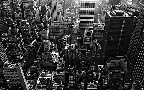 foto de alto ângulo da paisagem urbana, urbana, arquitetura, cidade, paisagem urbana, monocromática, HD papel de parede HD wallpaper