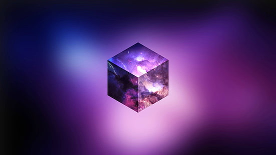 carta da parati digitale galassia rosa e blu, astratto, CGI, viola, cubo, spazio, Sfondo HD HD wallpaper