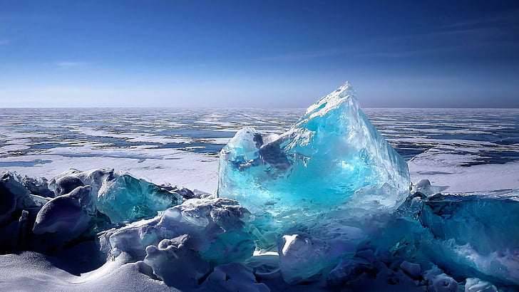 glace, lac baikal, irkoutsk, russie, lac, gelée, froid, gelé, hiver, glacé, baikal, sibérie, ciel bleu, Fond d'écran HD
