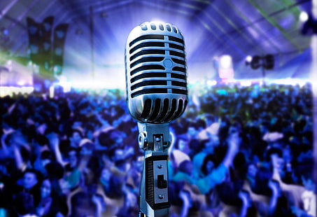 microfono a condensatore in acciaio grigio, musica, microfono, Sfondo HD HD wallpaper