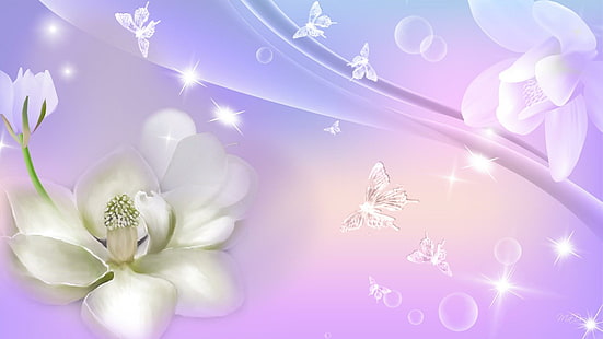 Водна лилия в лавандула, firefox персона, водна лилия, звезди, мехурчета, лавандула, лилии, абстрактно, лилаво, пеперуди, 3d и ab, HD тапет HD wallpaper