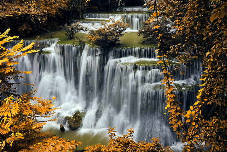 autumn, nature, seasons, Waterfalls, HD wallpaper