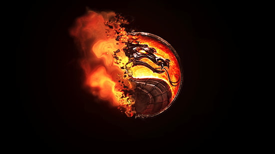логотип коричневого дракона, Mortal Kombat, дракон, жжение, HD обои HD wallpaper