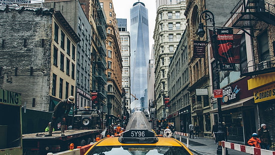 taxi, ciudad de Nueva York, ciudad, edificio, One World Trade Center, Fondo de pantalla HD HD wallpaper