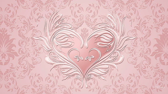 Pink Pearl Valentine, женский, жемчужный, абстрактный, сердце, валентинка, день святого валентина, розовый, свитки, любовь, 3d и абстрактный, HD обои HD wallpaper