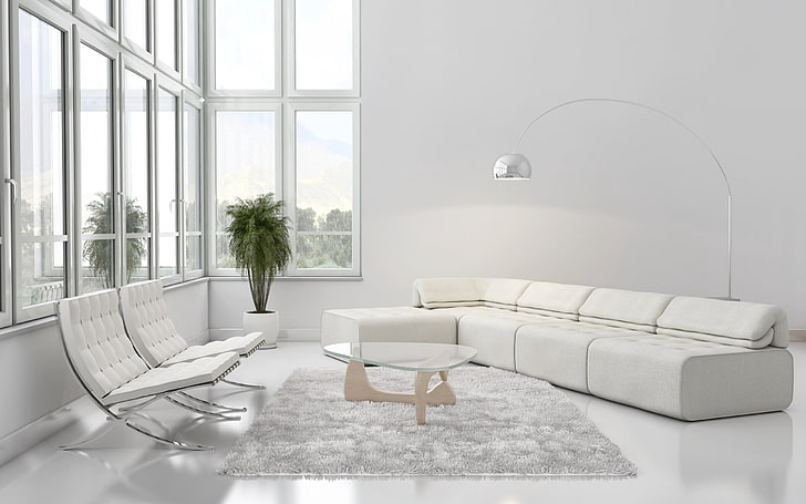white leather sectional sofa, furniture, sofa, white, style, interior, HD wallpaper