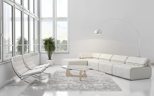 белый кожаный секционный диван, мебель, диван, белый, стиль, интерьер, HD обои HD wallpaper