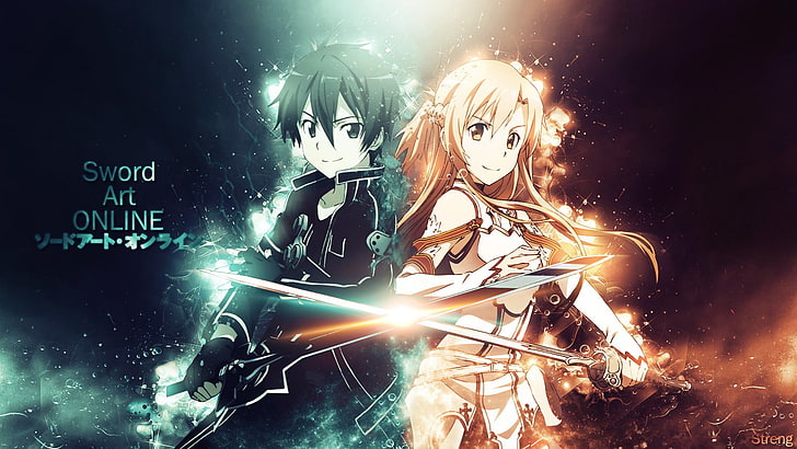 Épée art en ligne Kirito et Asuna fond d'écran, épée en ligne, Yuuki Asuna, Kirigaya Kazuto, jeux vidéo, anime, anime girls, Fond d'écran HD