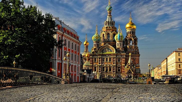 血の上の救世主教会、サンクトペテルブルク、ロシア、教会、こぼれた血の上の教会、ストリートビュー、ストリート、建築、 HDデスクトップの壁紙