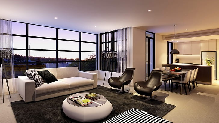 картина современный дизайн интерьера гостиной, HD обои