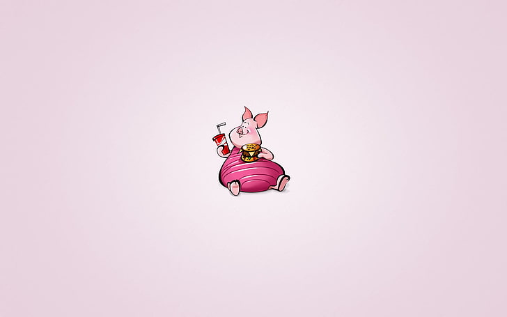 Winnie l'ourson Porcelet Drink Burger, illustration Pigglet, dessins animés`` rose, dessin animé, fond, Fond d'écran HD
