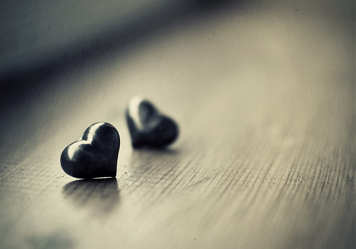 two black heart craft beads, macro, photo, table, mood, Wallpaper, heart, hearts, different, wallpapers, h b, HD wallpaper