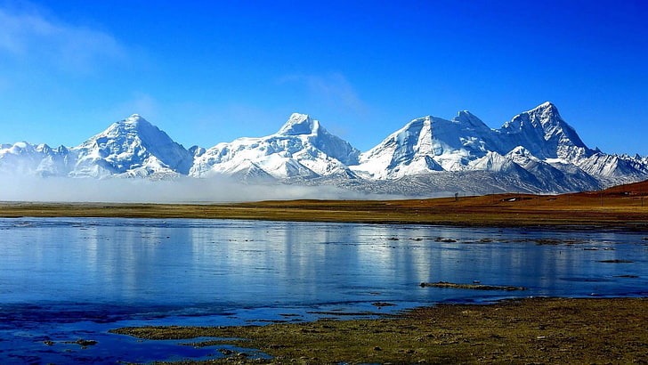mountain, yadong, xigaze, tibet, asia, jomolhari, chomo lhari, himalayas, himalaya, blue sky, mountain range, mount scenery, HD wallpaper