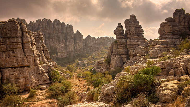 brązowe formacje skalne, przyroda, skała, krajobraz, El Torcal, Andaluzja, Hiszpania, Tapety HD