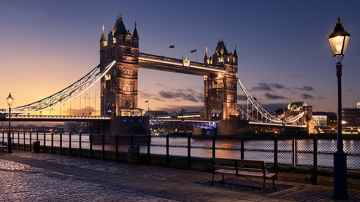вечер, Европа, Обединено кралство, вода, кула мост, силует, Темза, кула, нощ, мост, градски пейзаж, Лондон, град, здрач, отражение, небе, забележителност, HD тапет