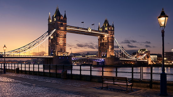 Abend, Europa, Großbritannien, Wasser, Tower Bridge, Skyline, Themse, Turm, Nacht, Brücke, Stadtbild, London, Stadt, Abenddämmerung, Reflexion, Himmel, Wahrzeichen, HD-Hintergrundbild HD wallpaper
