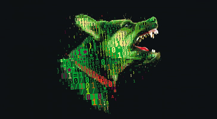 foto digital anjing hijau, anjing, seni digital, angka, tengkorak dan tulang, latar belakang sederhana, latar belakang hitam, Wallpaper HD