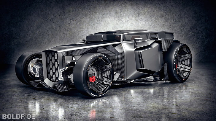 concept car nera, arte digitale, auto, supercar, Lamborghini, fibra di carbonio, concept car, parte anteriore del veicolo, Sfondo HD