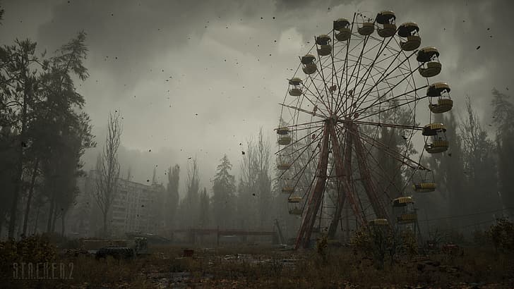 เมฆหมอกต้นไม้อาคาร Stalker โลโก้ Chernobyl Pripyat S. T. A. L. K. E. R. 2, Stalker 2, S. T. A. L. K. E., วอลล์เปเปอร์ HD