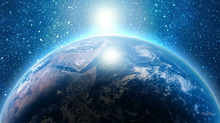 عالم العجائب ، توضيح الأرض ، انعكاس ، الفضاء ، علم الفلك ، النجوم ، الأرض ، الأزرق ، العالم ، الضوء ، الطبيعة والمناظر الطبيعية، خلفية HD