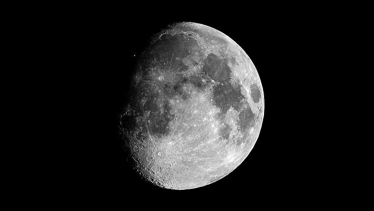 quarto di luna, Luna, monocromatico, universo, spazio, arte spaziale, Sfondo HD