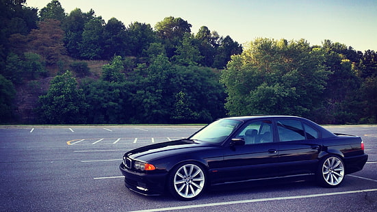 gündüz yolda siyah BMW sedan, bmw E38, BMW, 750il, araba, siyah arabalar, araç, HD masaüstü duvar kağıdı HD wallpaper