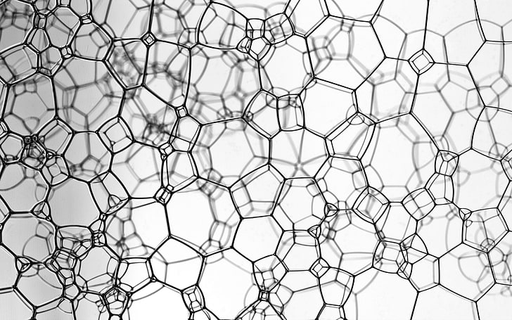 black and white chemistry illustration, abstraction, style, bubbles, patterns, lines, 2560x1600, HD wallpaper