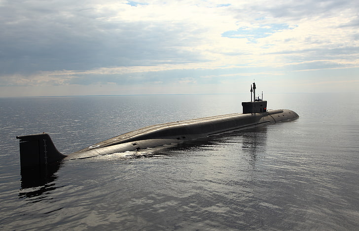 black submarine, sea, the sky, submarine, Northwind, project 955, HD wallpaper