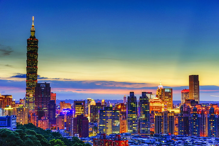 здание города с светлыми обоями, Тайвань, Тайбэй, небоскреб, город, Тайбэй 101, HD обои