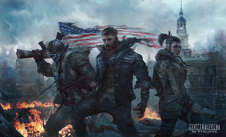 Video Game, Homefront: The Revolution, Bandeira Americana, Guerreiro, Arma, HD papel de parede