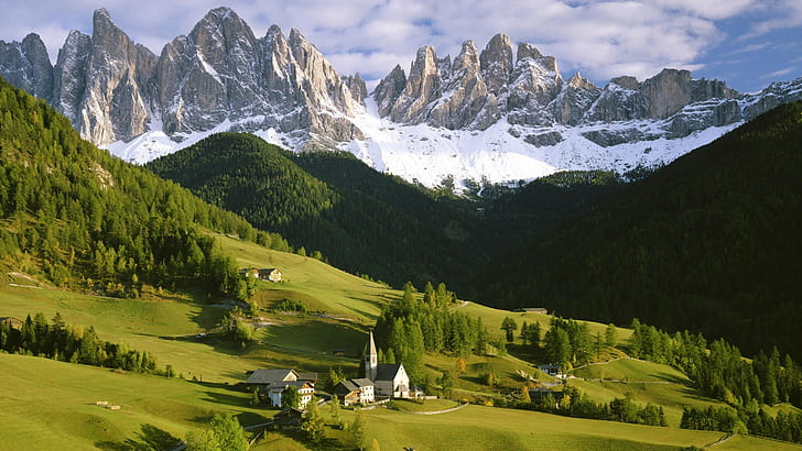Berge, Landschaft, Natur, Wald, Hügel, Kirche, Kiefern, HD-Hintergrundbild