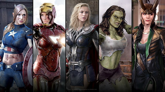 Iron Man, collage, The Avengers, Amber Heard, héroe, Capitán América, Hulk, Sandra Bullock, Loki, falsificaciones, Thor, manipulación de fotos, mujeres, Alison Brie, Fondo de pantalla HD HD wallpaper