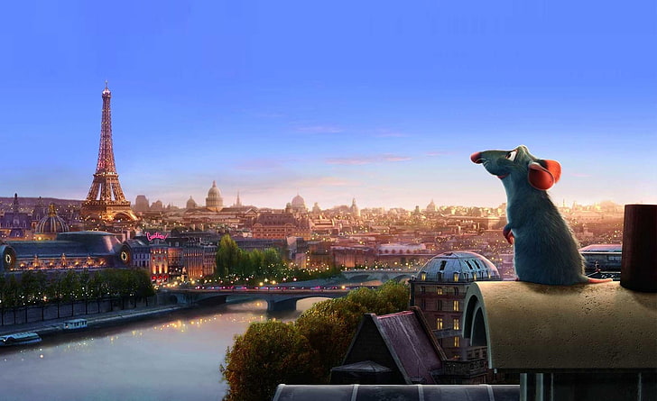 Ratatouille Remy, Tour Eiffel, France, Dessins animés, Ratatouille, Remy, Fond d'écran HD